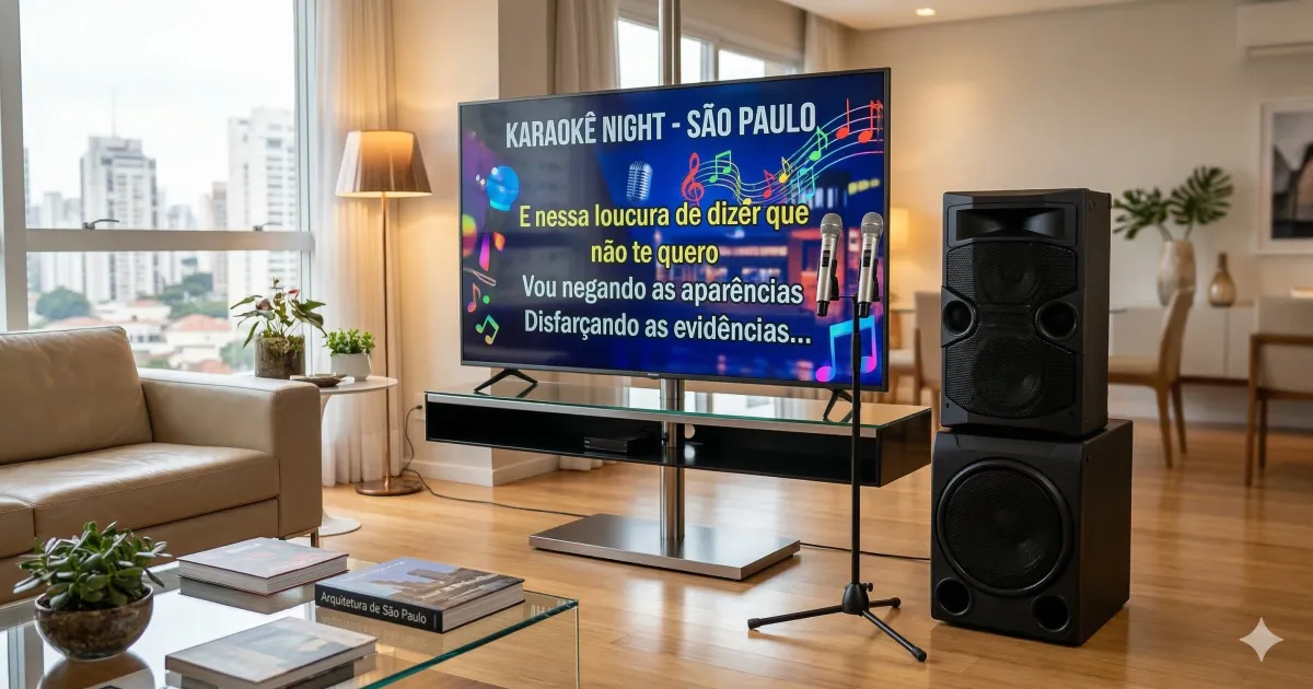Alugar Karaokê Profissional | Sistema Completo c/ TV + Som 350W