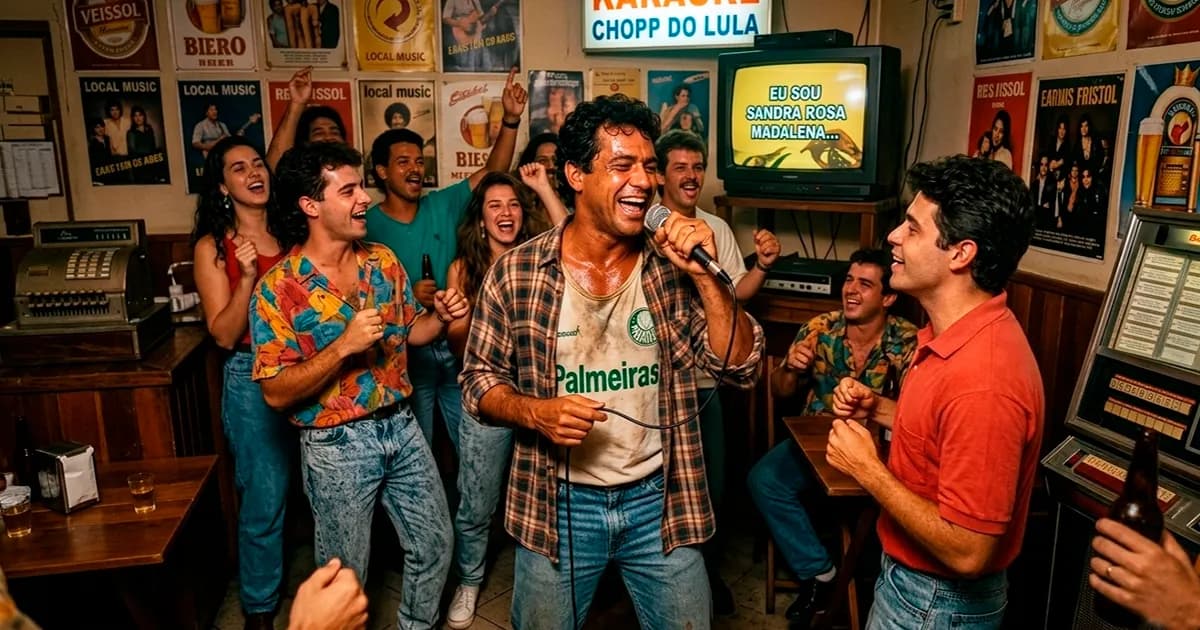 Karaoke no Brasil - ambiente festivo com pessoas cantando