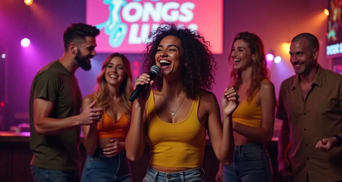Karaokê para cantar em festa animada com convidados felizes